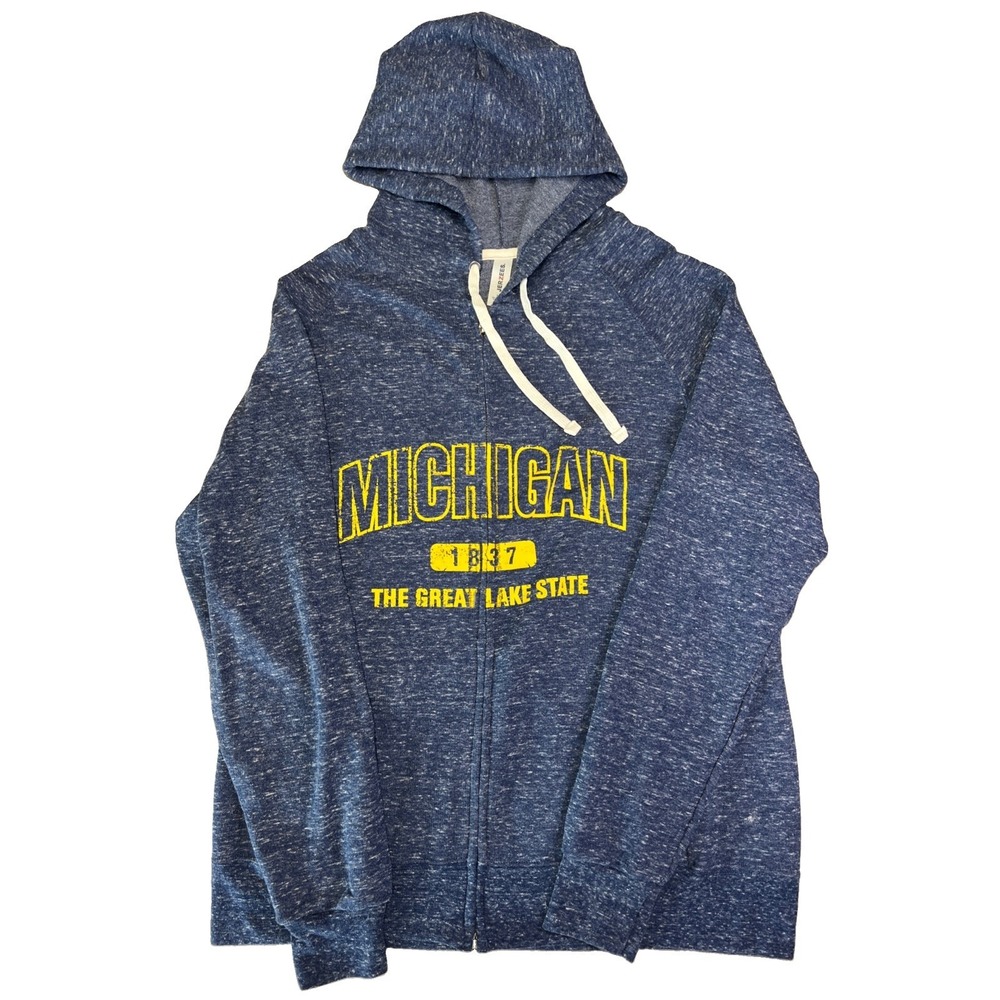 Jerzees Michigan Great Lakes State 1837 Zip Hoodie Blue Women's Large